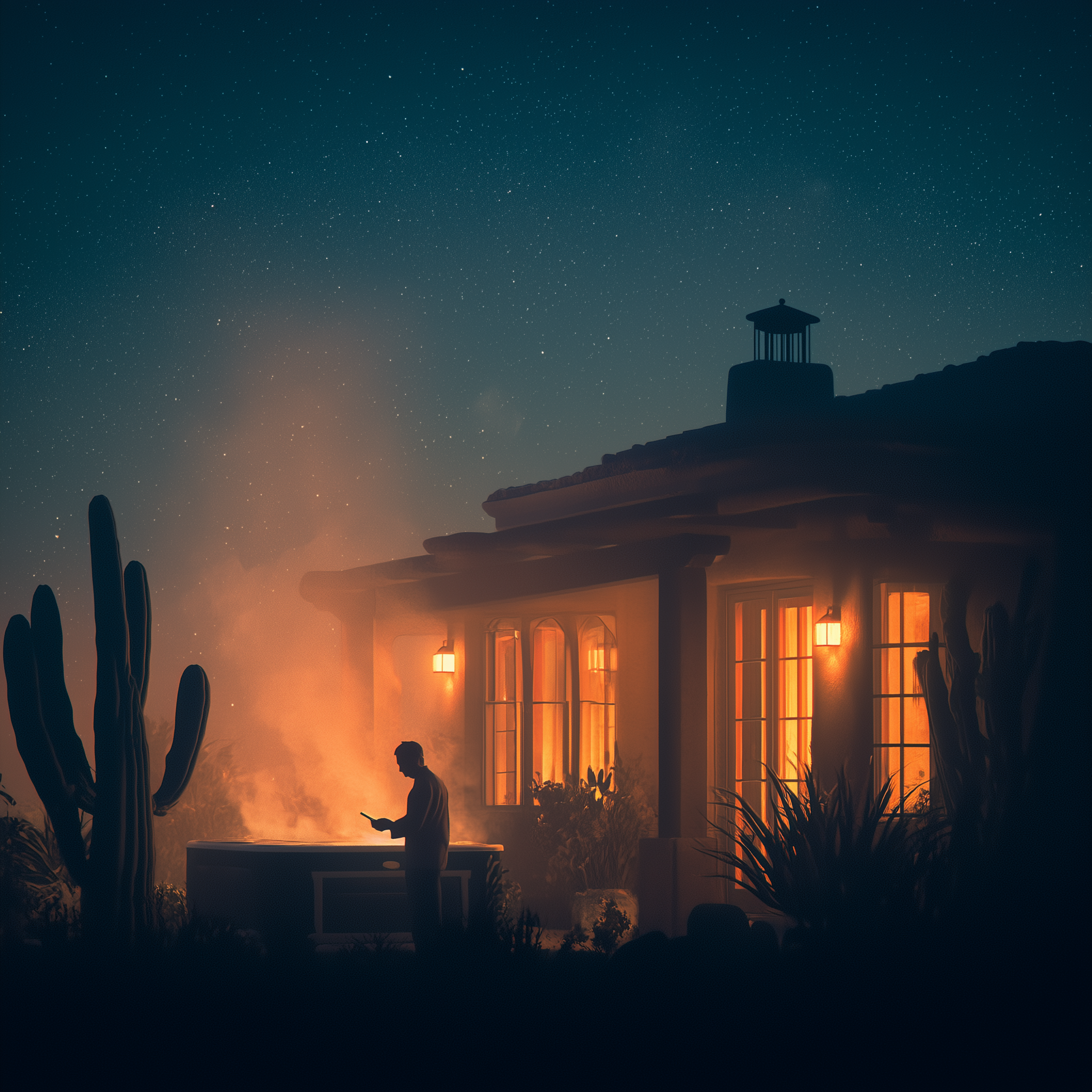 outdoor hot tub with a view